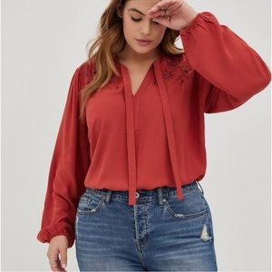Torrid Embroidered Challis Beaded Top